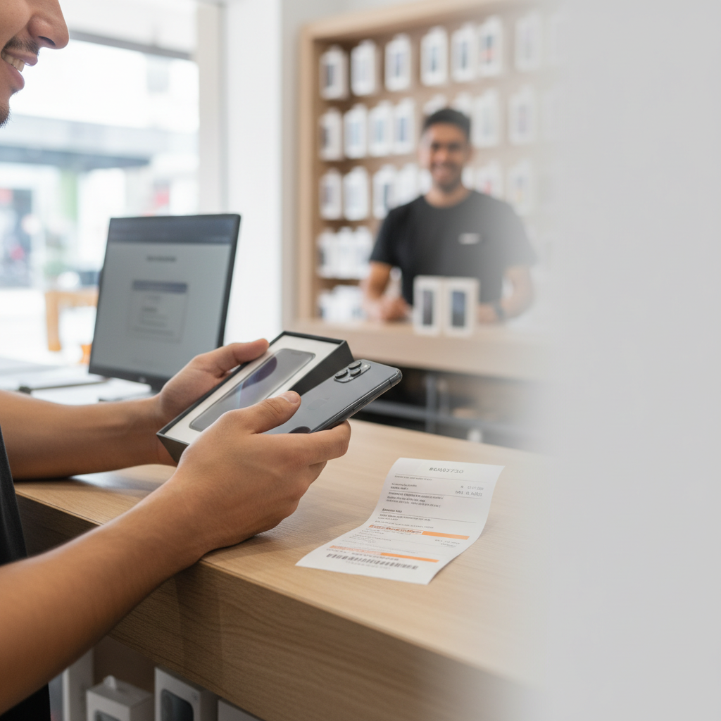 Cliente feliz comprando celular novo no crediário da loja física